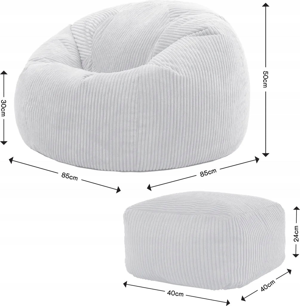 Pufa Worek Poves Kingston Cord Zielona Z Podnóżkiem 85x85x50cm Sztruksowy