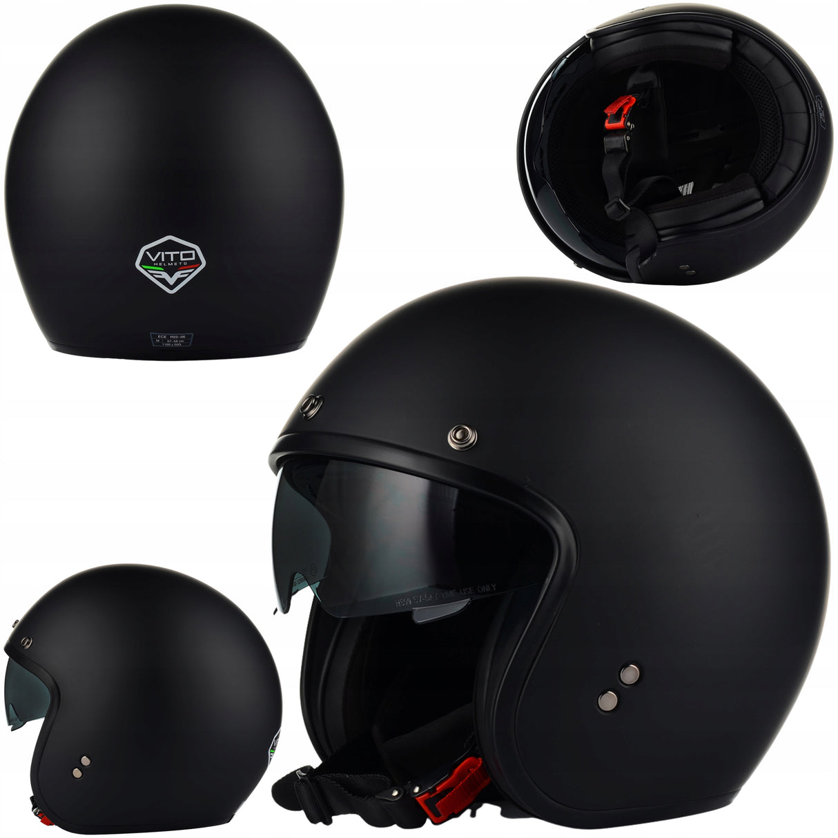 Kask Motocyklowy Otwarty VITO SPECJAL Chopper Cruiser + Daszek Blenda M MAT