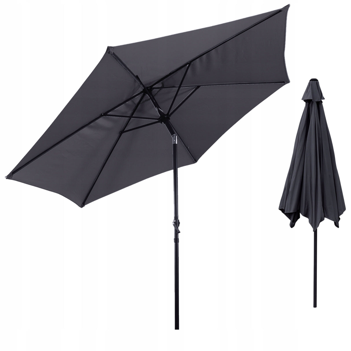 Duży Parasol 300 Cm Ogrodowy Balkonowy Korbką Regulowany Solidny Grafitowy