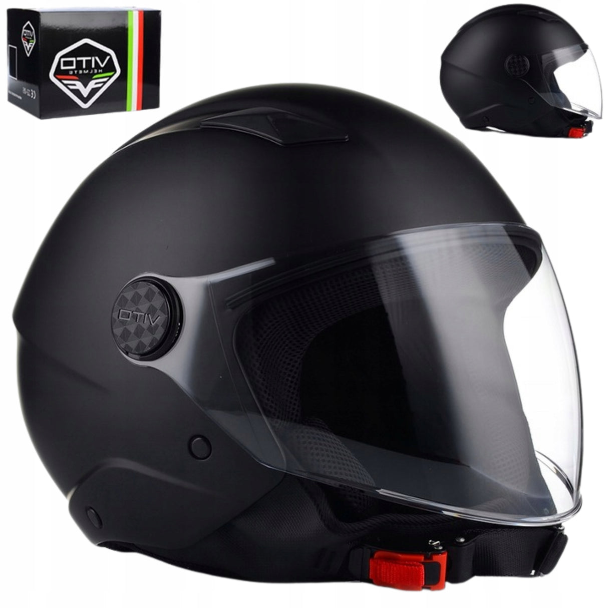 Kask Motocyklowy Otwarty CHOPPER Otwierany VITO UNO Czarny Mat L