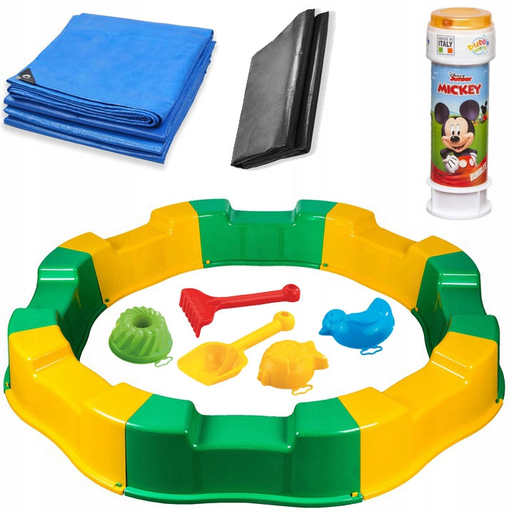 Duża Piaskownica Żółto Zielona Plastikowa 12m + Dł 160Cm + GRATIS Zabawki