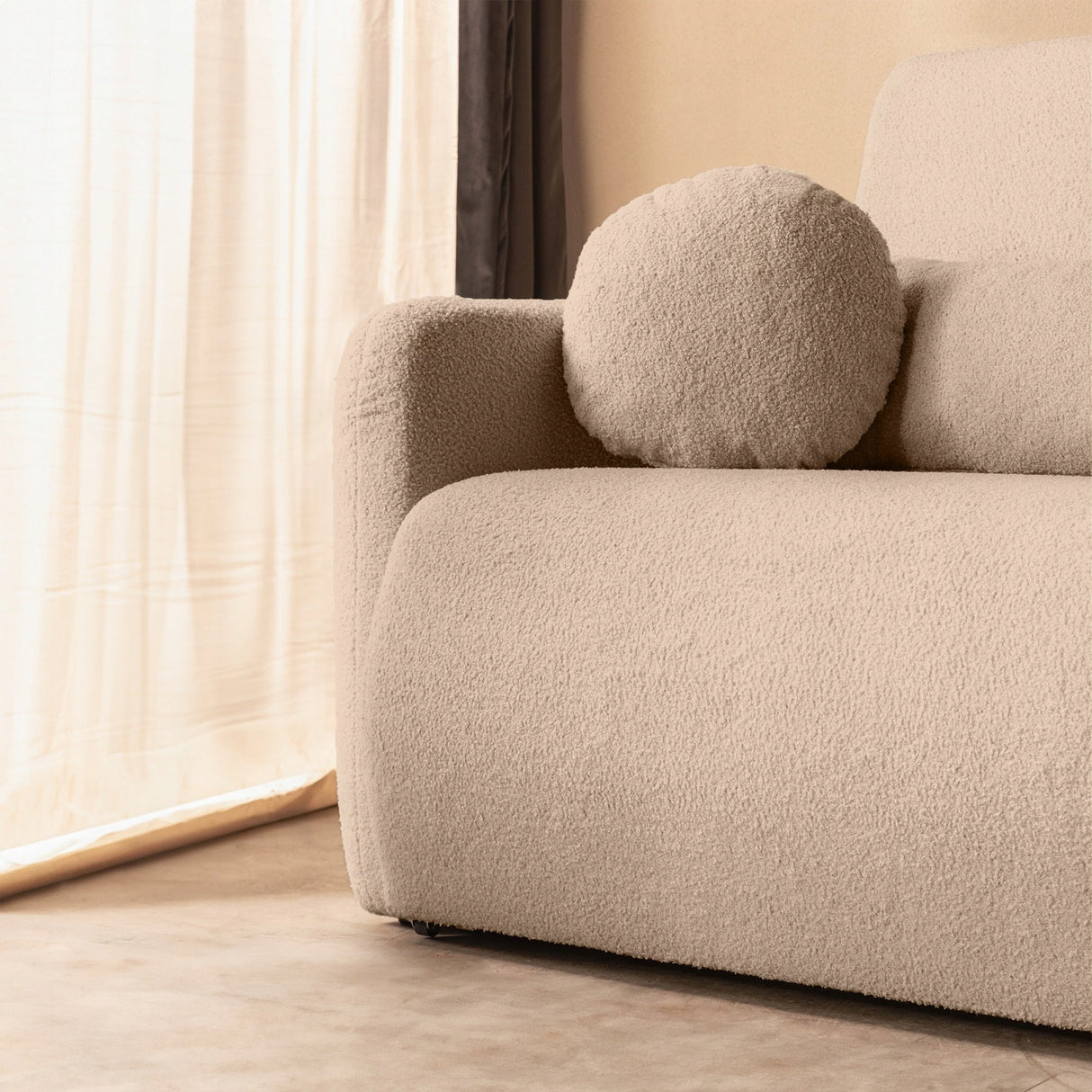 Sofa Salonowa z Funkcją Spania i Pojemnikiem na Pościel Jasnobeżowa Boucle