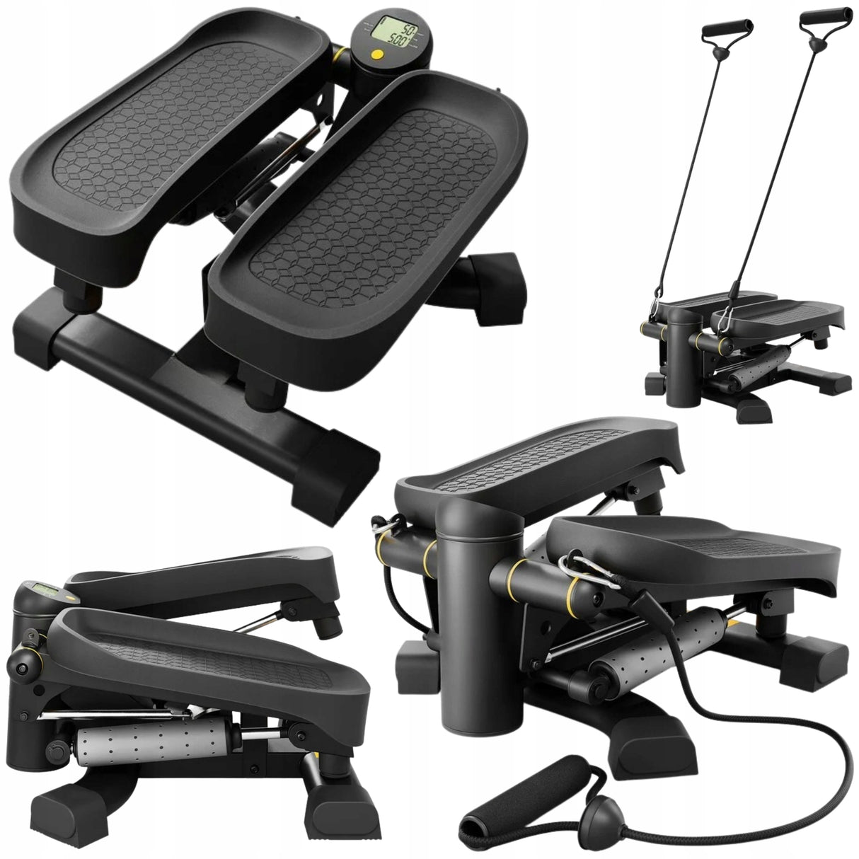 Stepper do Ćwiczeń Skrętny Fitness z Linkami Step Licznikiem 2w1 Czarny