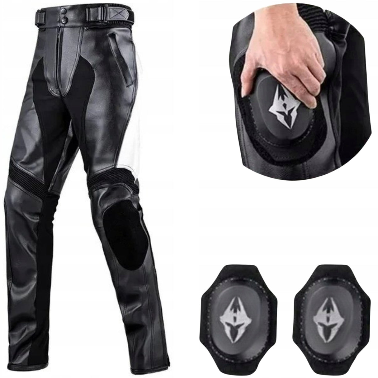 Motocyklowe Spodnie Skórzane Czarno Białe Ochronne UNISEX Rozmiar 3XL