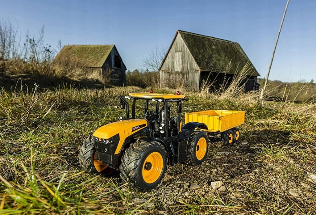 Traktor z Przyczepką Ciągnik Zdalnie Zabawkowy Żółty Sterowany Pilotem RC