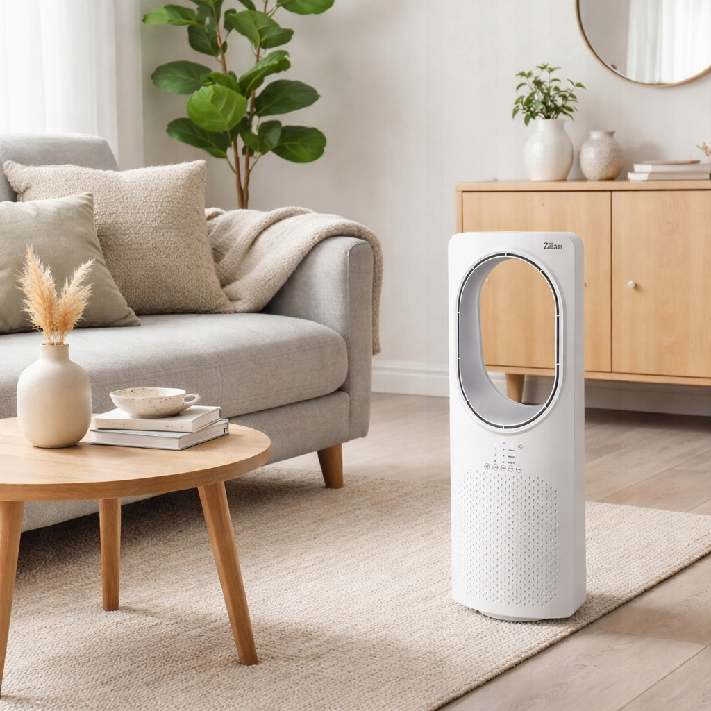 Wentylator Kolumnowy Zilan Bezłopatkowy Cichy Dotykowy Panel 50W Biały