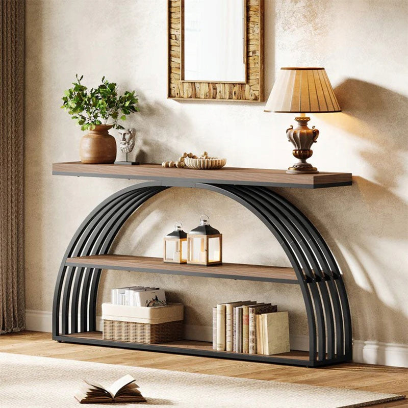 Stolik Konsolowy HOGA-QQ0005 29,4x152,4x81,4 cm Czarny Brązowy Płyta MDF