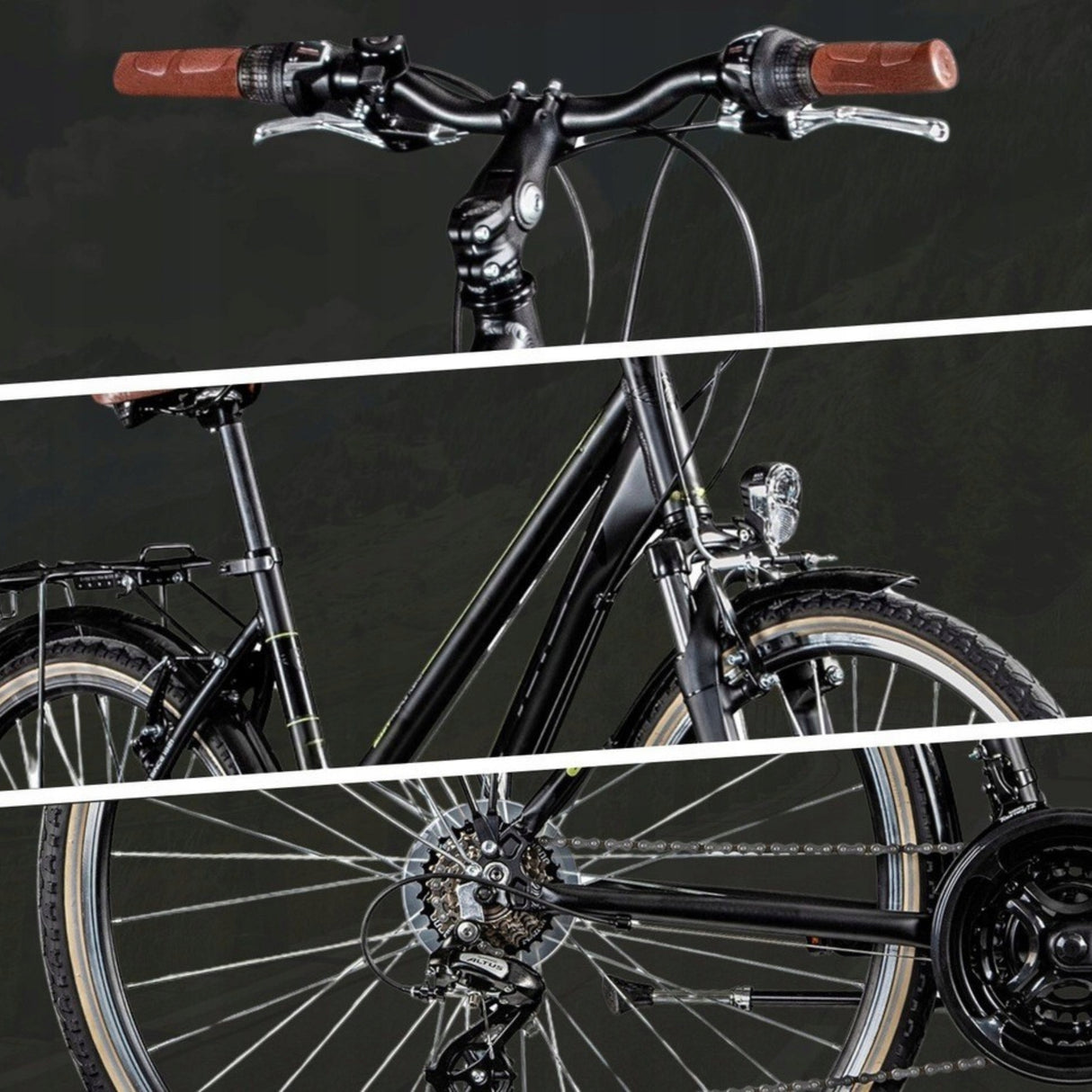 Rower Trekkingowy Damski Aluminiowy Światła SHIMANO 28" Koło Czarny Mat