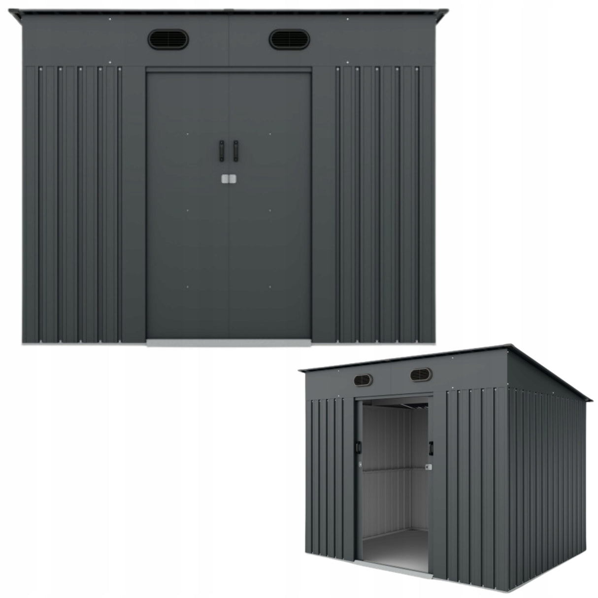 Domek Ogrodowy UNIWERSALNYM Jednospadowym Dachem Antracyt 252x191cm 4,37m²