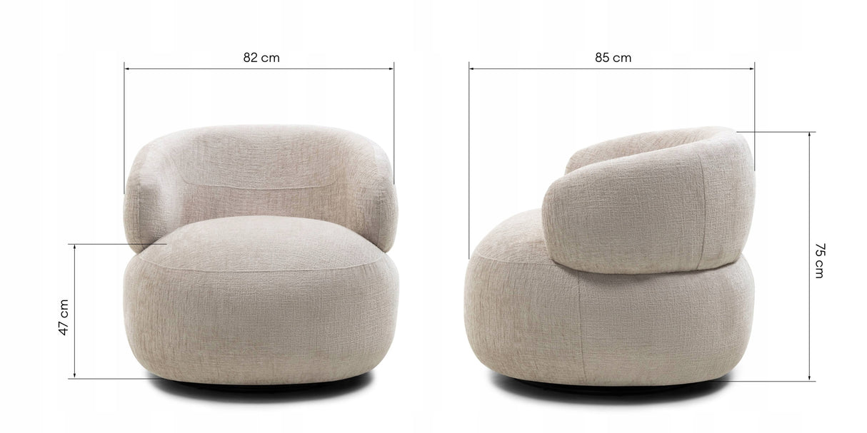 Fotel Obrotowy Zaokrąglone Kształty Tkanina Nowoczesny Design Jasnobeżowy