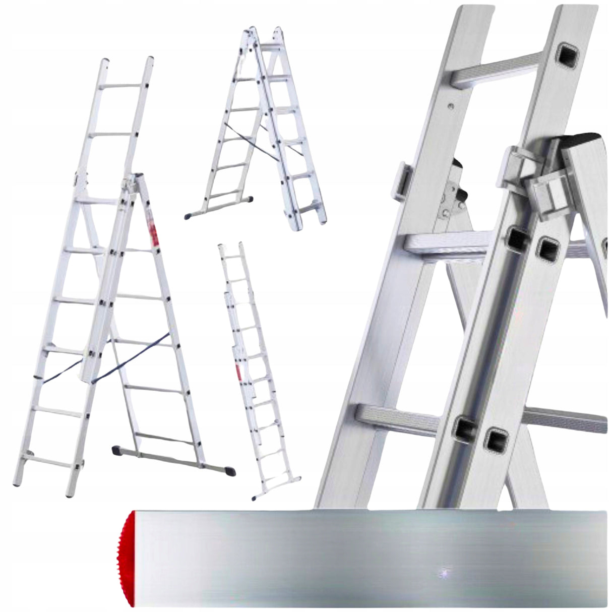Drabina Aluminiowa produkt POLSKI + GRATIS Wielofunkcyjna 3x8 stopni
