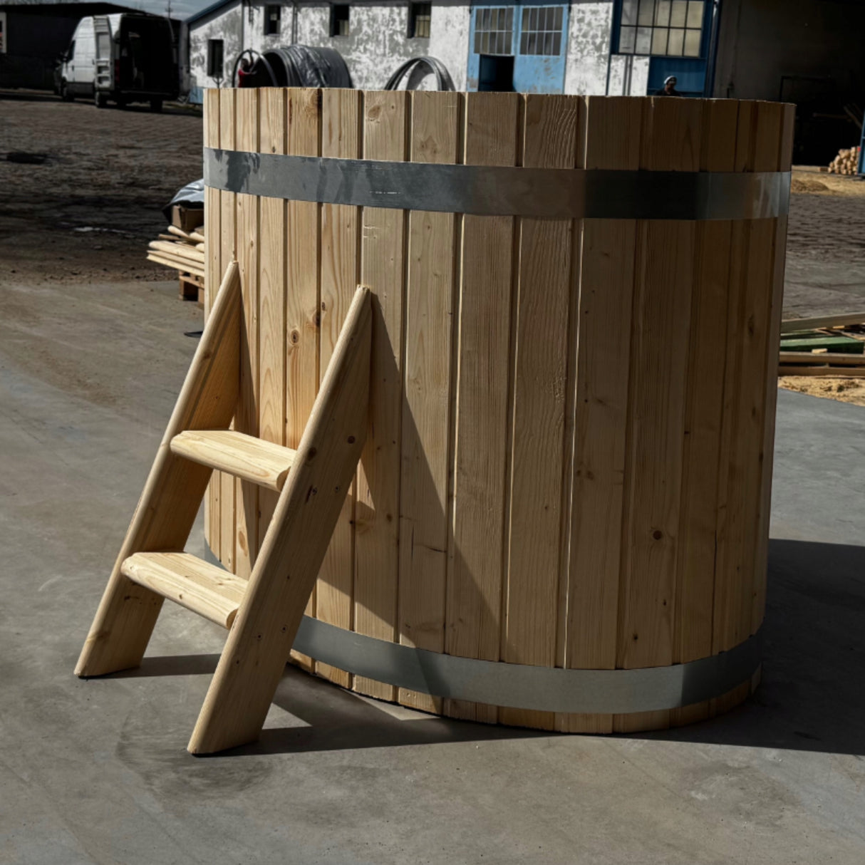 Sauna Ogrodowa Quadro 180 cm Zestaw z Piecem HARVIA PC70 i Balią 120 cm
