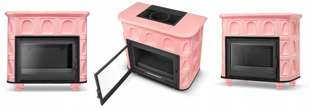 Piec Kaflowy Koza Żeliwny Kominek Barbie Pink Różowy Ceramiczny Stalowy