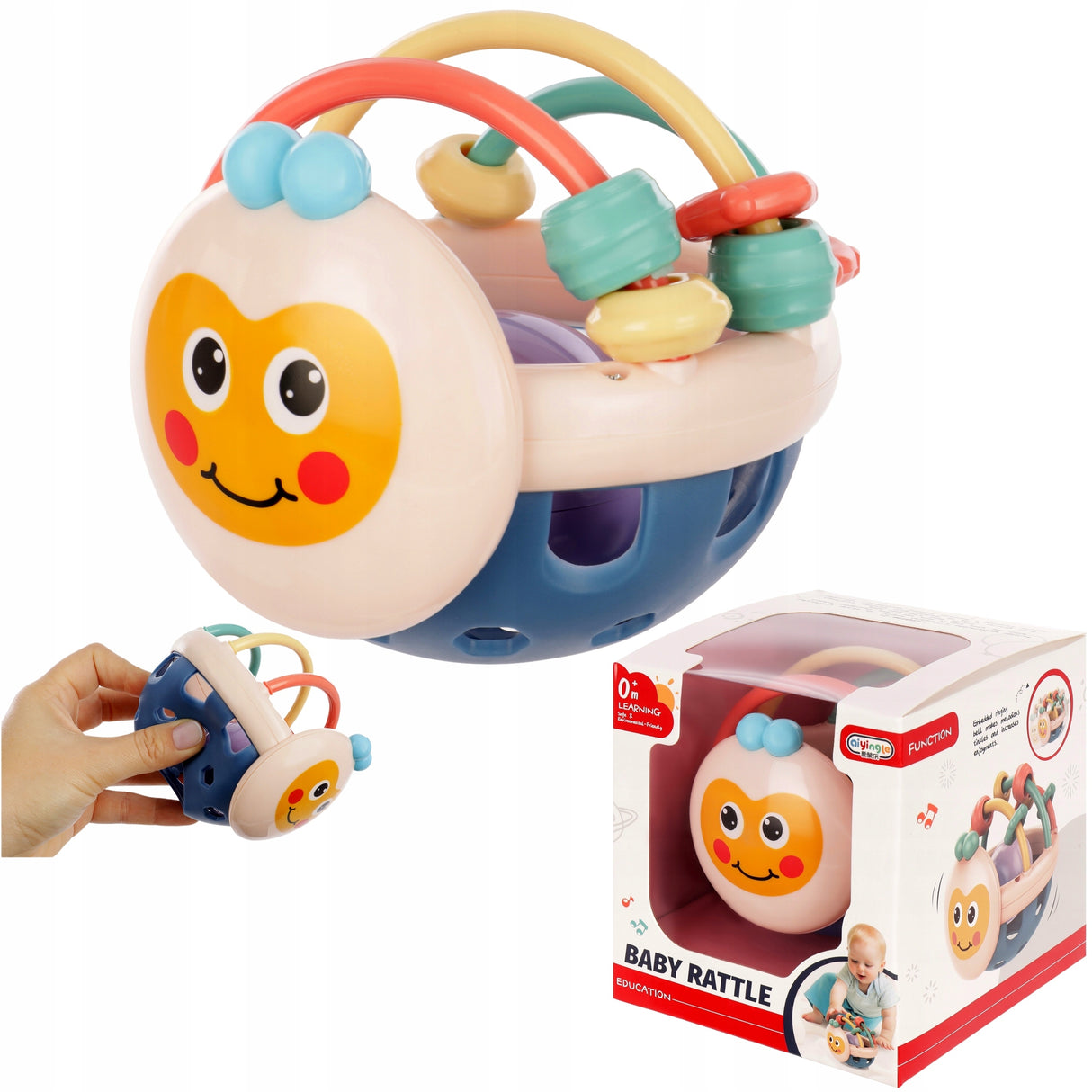 KOLOROWA KULA SENSORYCZNA GRZECHOTKA GRYZAK 9M+