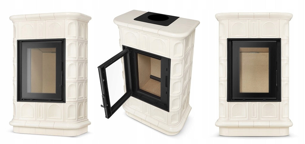 Piec Kominek Piecyk Kaflowy Ceramiczny Koza Beżowy 8kW Obudowa Kominkowa