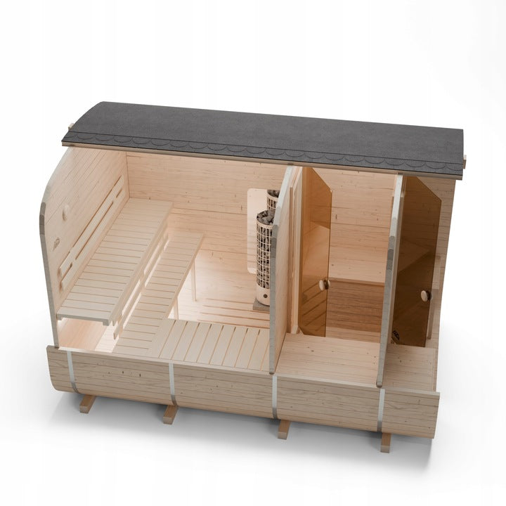 Sauna Ogrodowa z Piecem HARVIA PC90 Quadro 340 cm Szwedzkie Drewno Zestaw