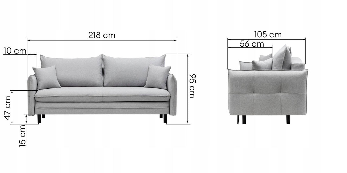 Sofa Rozkładana z Funkcją Spania i Pojemnikiem Szara 218 x 105 cm Tkanina