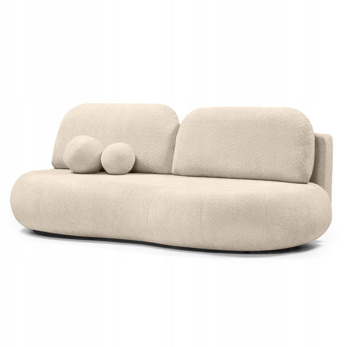 Sofa z Funkcją Spania i Pojemnikiem na Pościel Obłe Kształty Boucle Beżowa