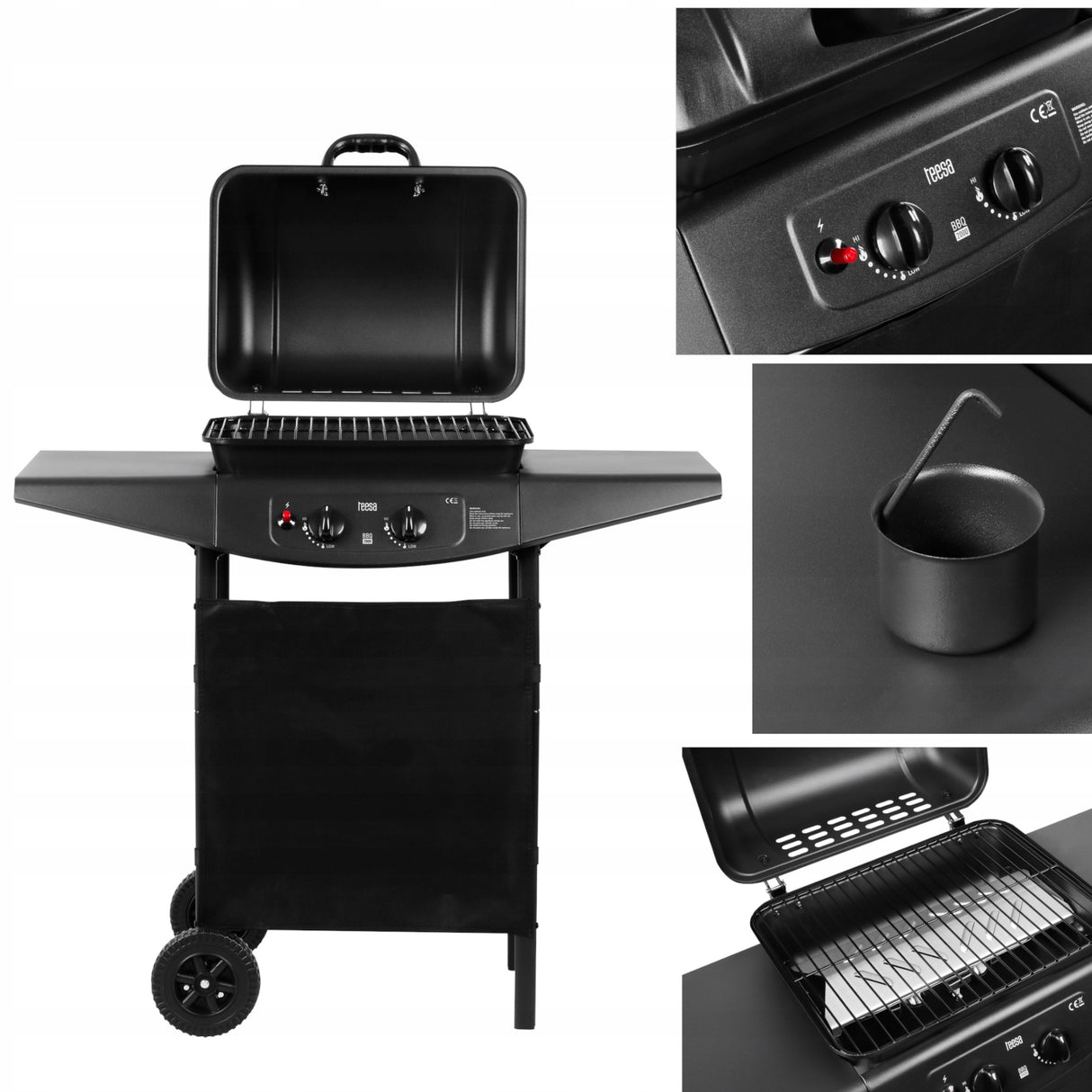 Grill Gazowy Czarny Kompaktowy Teesa BBQ 2000 2 palniki 5 kW TSA0080