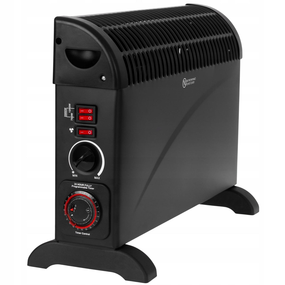 Grzejnik Konwektorowy Elektryczny Turbo Nawiew Timer 24h Czarny 2000 W