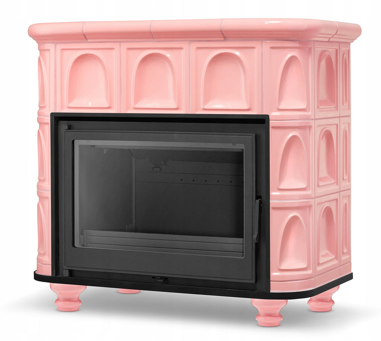 Piec Kaflowy Koza Żeliwny Kominek Barbie Pink Różowy Ceramiczny Stalowy