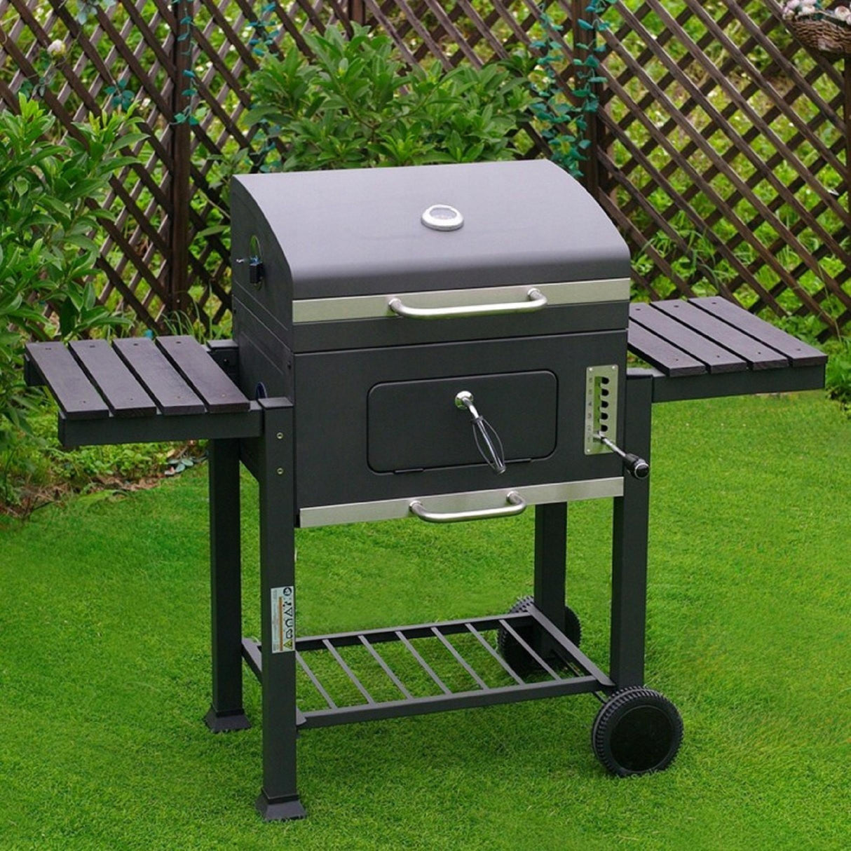 Grill Węglowy z Pokrywą i Półkami na Kółkach Ogrodowy XXL Szary Termometr