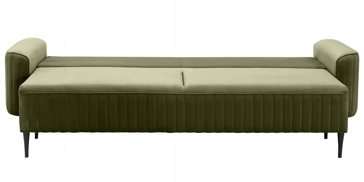 Sofa Rozkładana z Pojemnikiem na Pościel Welurowa Zielona 244x102 cm