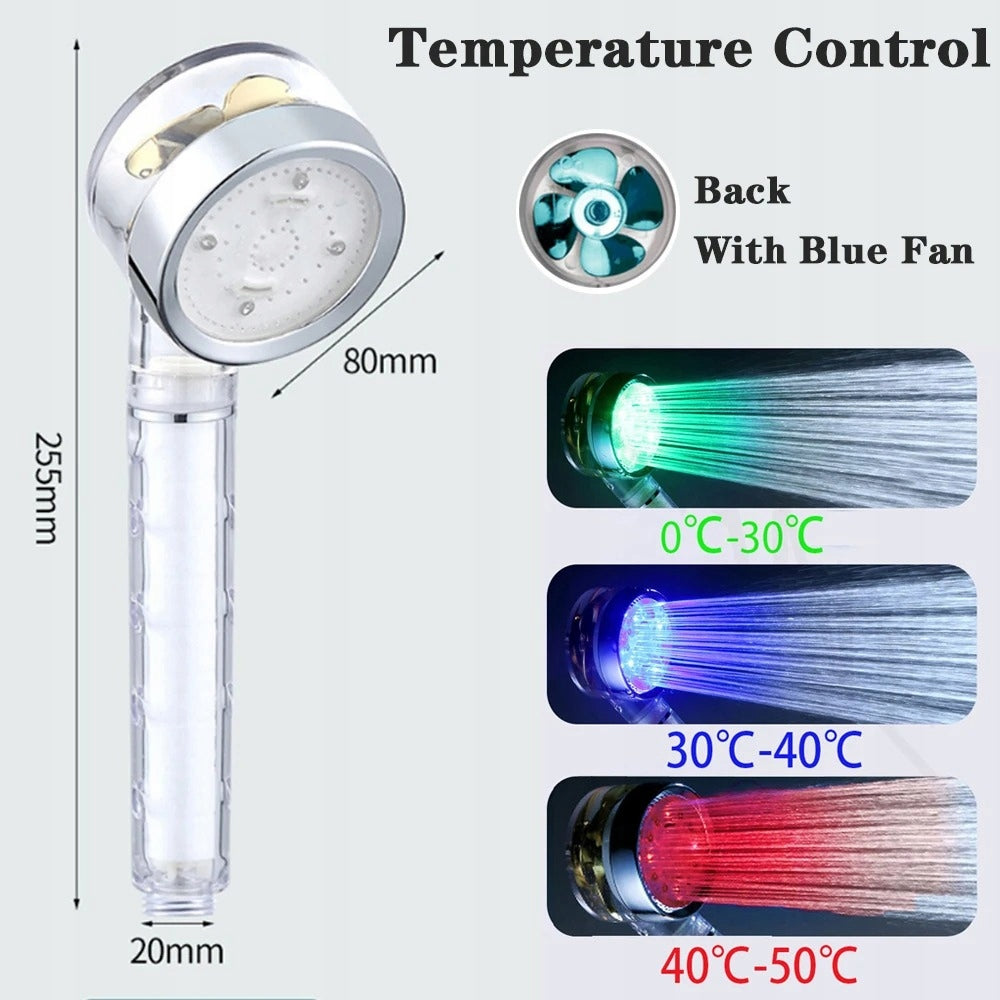 Głowica Prysznicowa regulacja temperatury Prysznic Filtr LED Turbo śmigło