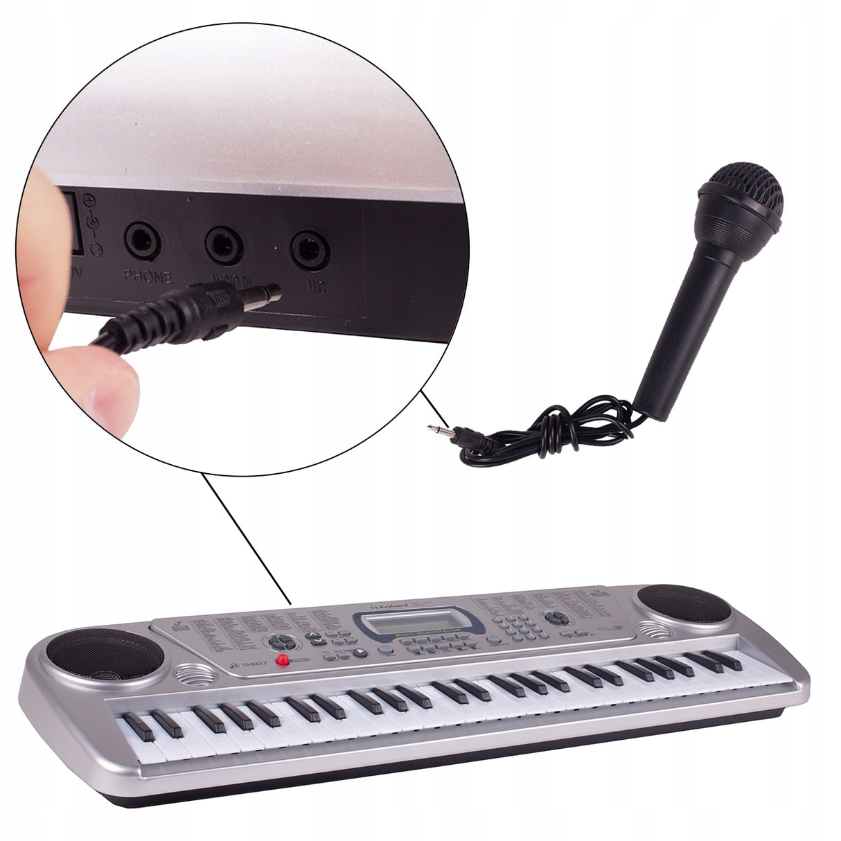 Keyboard Pianinko z Mikrofonem Organy 54 Klawisze do Grania Wyświetlacz Led