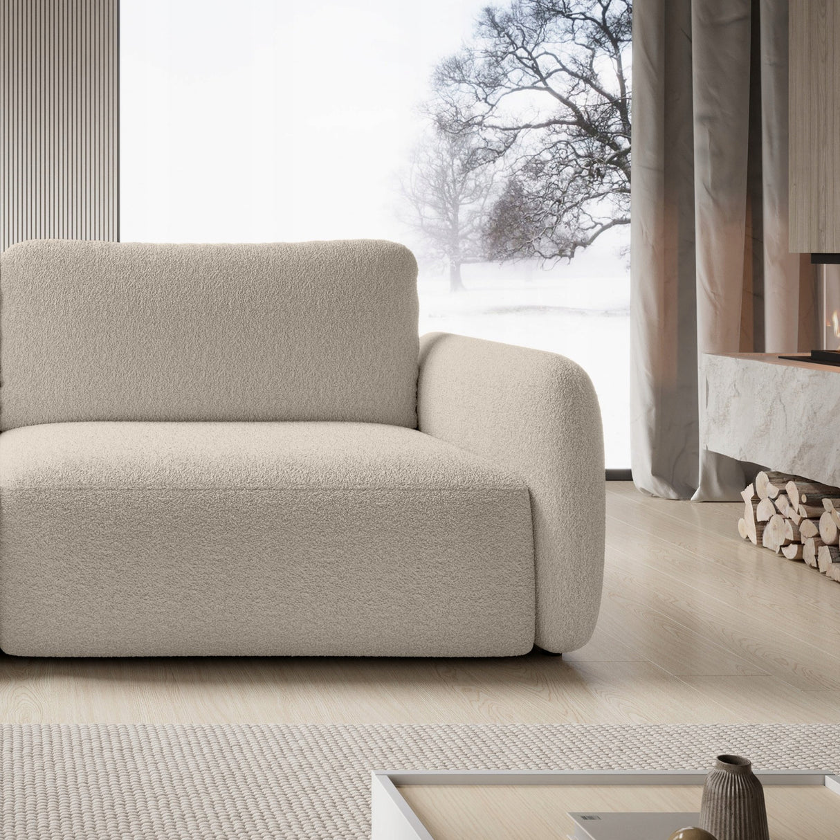 Sofa Rozkładana z Funkcją Spania Pojemnikiem Jasnobeżowa 238x103cm Tkanina