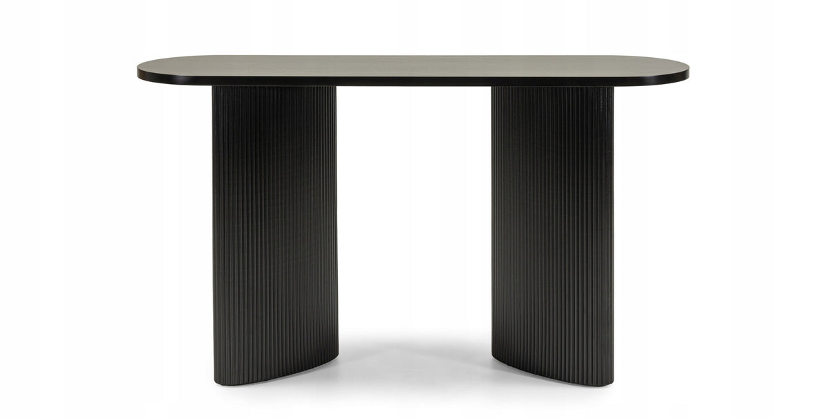 Biurko Konsola Stolik Lamelowe Nogi Owalny Blat Designerski Czarne 140x40