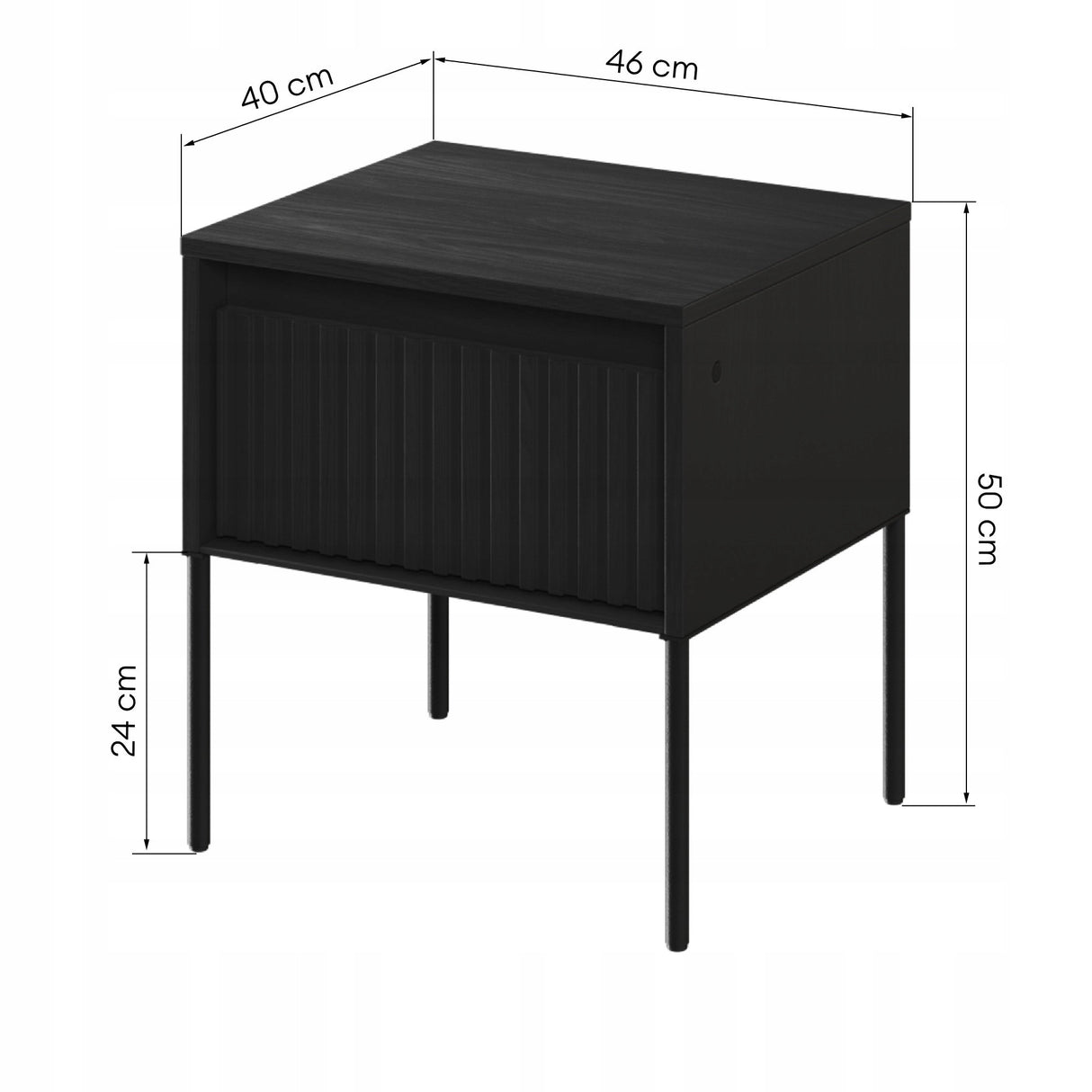 Stolik Nocny Ryflowany Front z Oświetleniem LED Prostokątny Czarny 40x46 cm