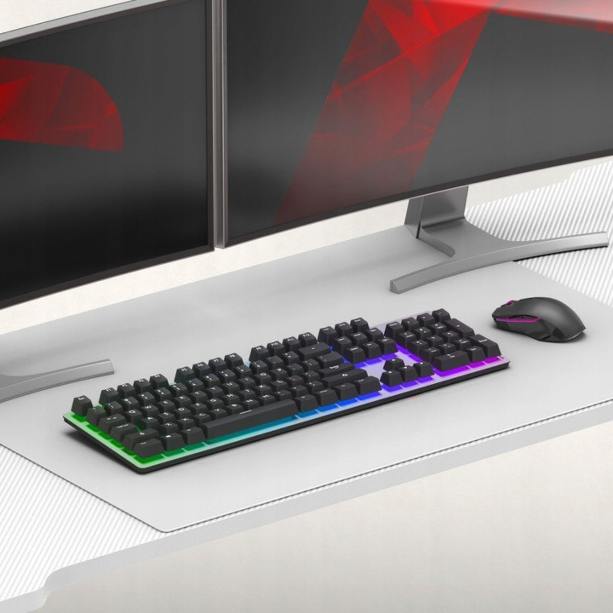 Biurko Komputerowe Gamingowe Biurowe Młodzieżowe RGB Karbon Podkładka Białe