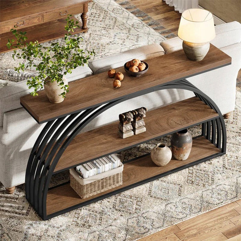 Stolik Konsolowy HOGA-QQ0005 29,4x152,4x81,4 cm Czarny Brązowy Płyta MDF