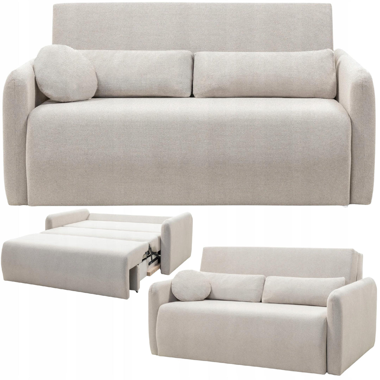 Sofa Rozkładana z Funkcją Spania i Pojemnikiem Jasnobeżowa 160x105/192 cm