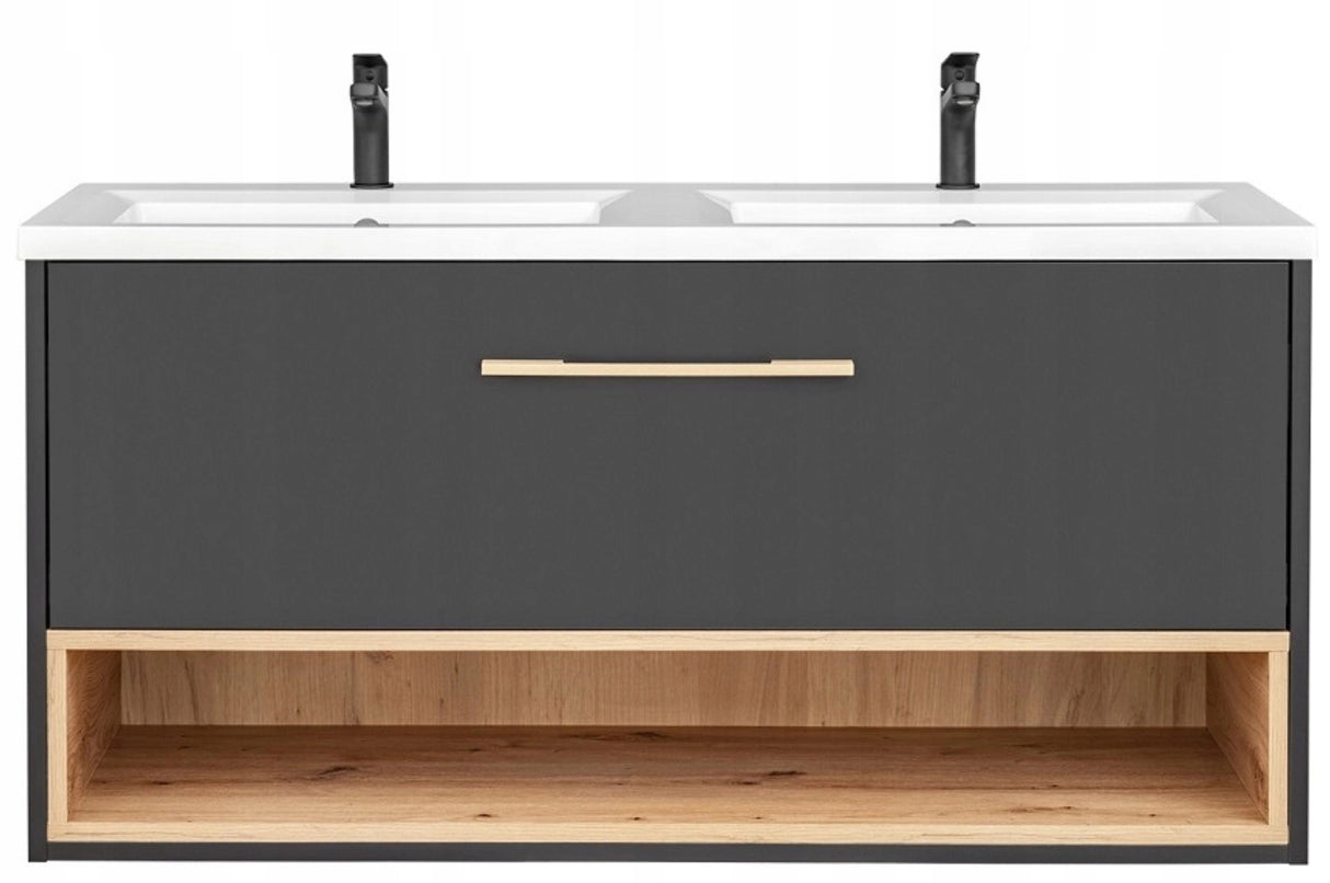 Szafka Podumywalkowa Łazienkowa Płyta Laminowana Drewno Czarna 120 cm