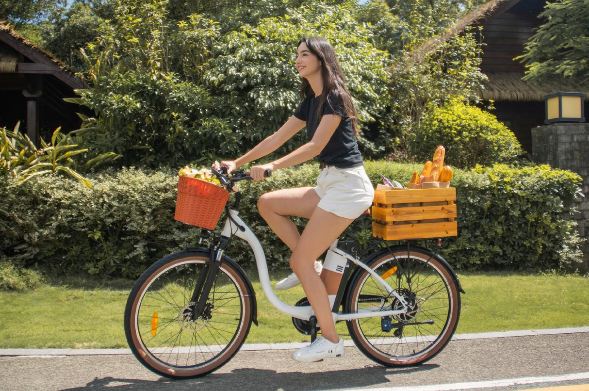 Rower Elektryczny Większa Rama Miejski Biały 250W 36V 15.6Ah Koło 26" Cali