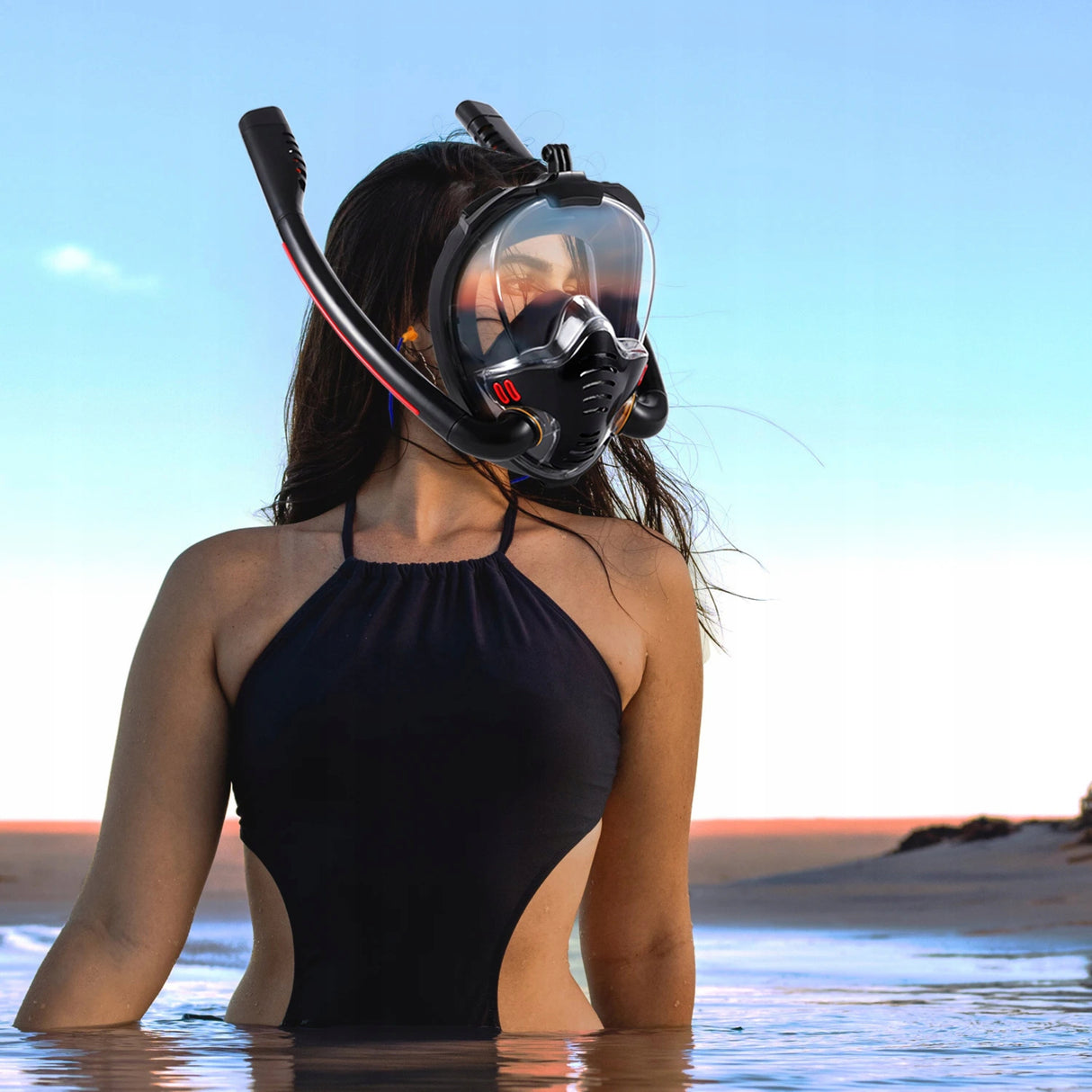 Maska do Snorkelingu Nurkowania Pełno-Twarzowa z Podwójnymi Rurkami L/XL