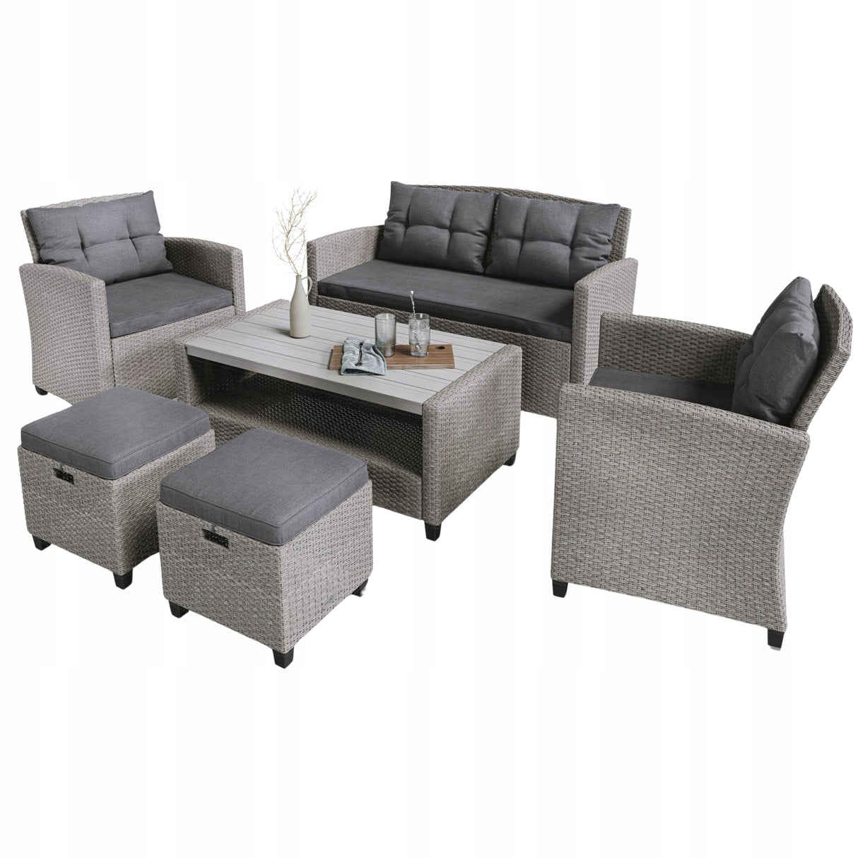 Zestaw Mebli Ogrodowych technorattan sofa fotele stolik puf koc gratis