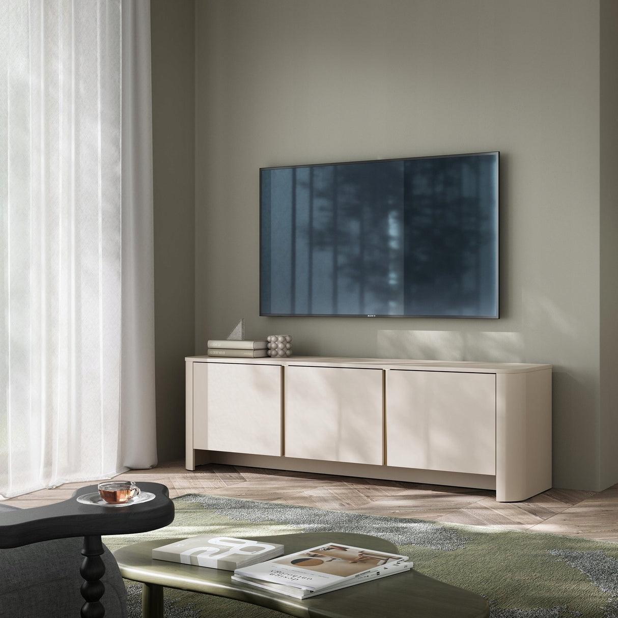 Szafka RTV Zaokrąglone Kształty Nowoczesny Design Cashmere Gold 168x39 cm