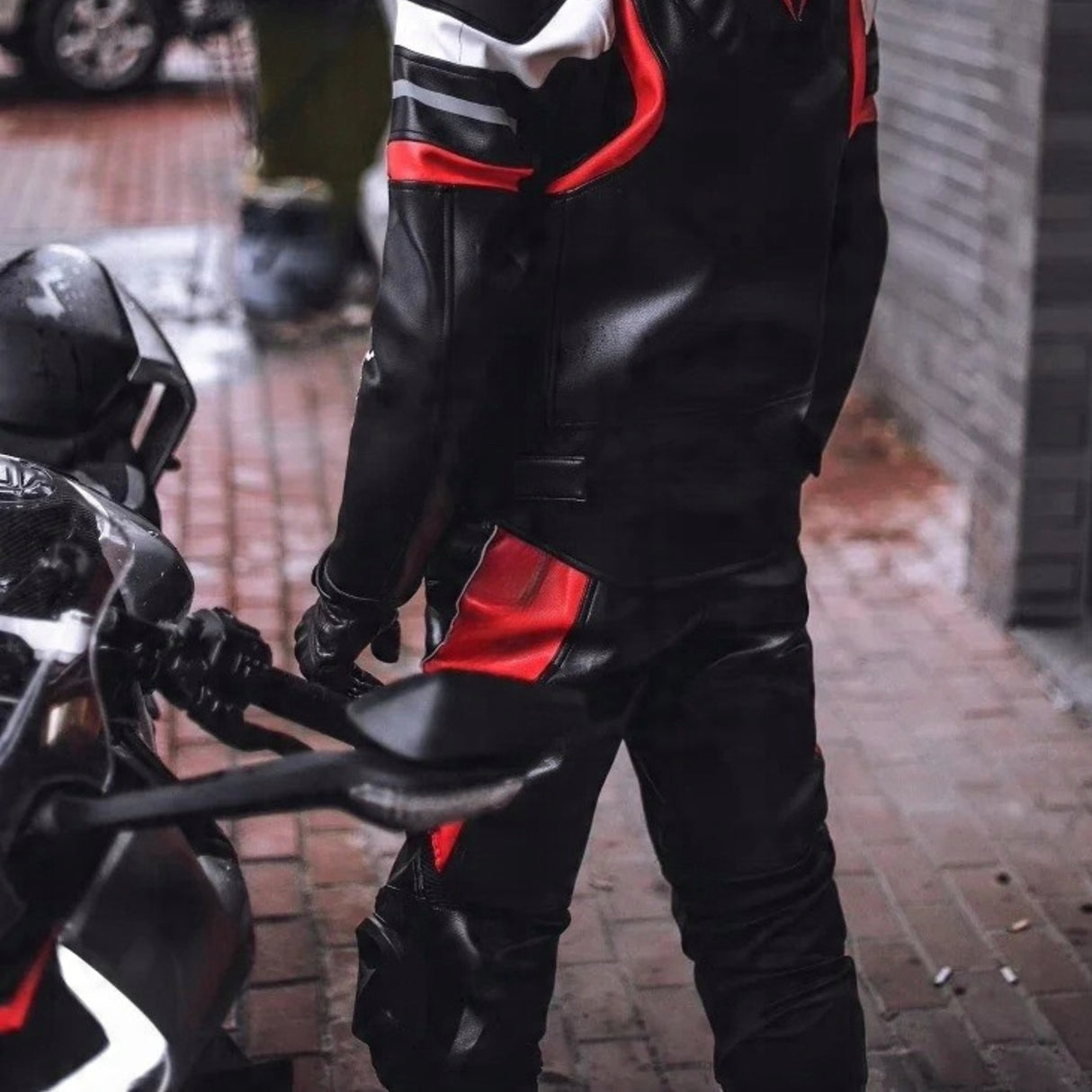 Motocyklowe Spodnie Skórzane Czarno Ochronne Stylowe UNISEX Rozmiar M