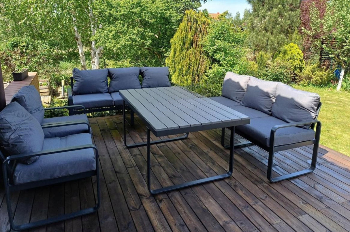 Meble Ogrodowe Zestaw dla 8 Osób 2xSofy 175 cm 2xFotele Stół Obiadowy 160cm