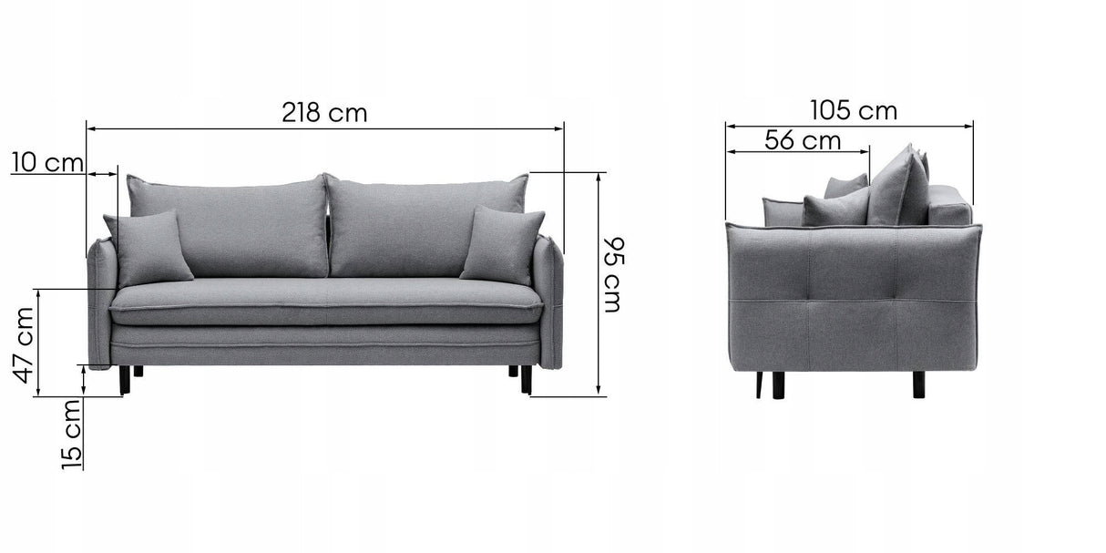Sofa Rozkładana z Funkcją Spania i Pojemnikiem Ciemno-Szara 218 x 105 cm
