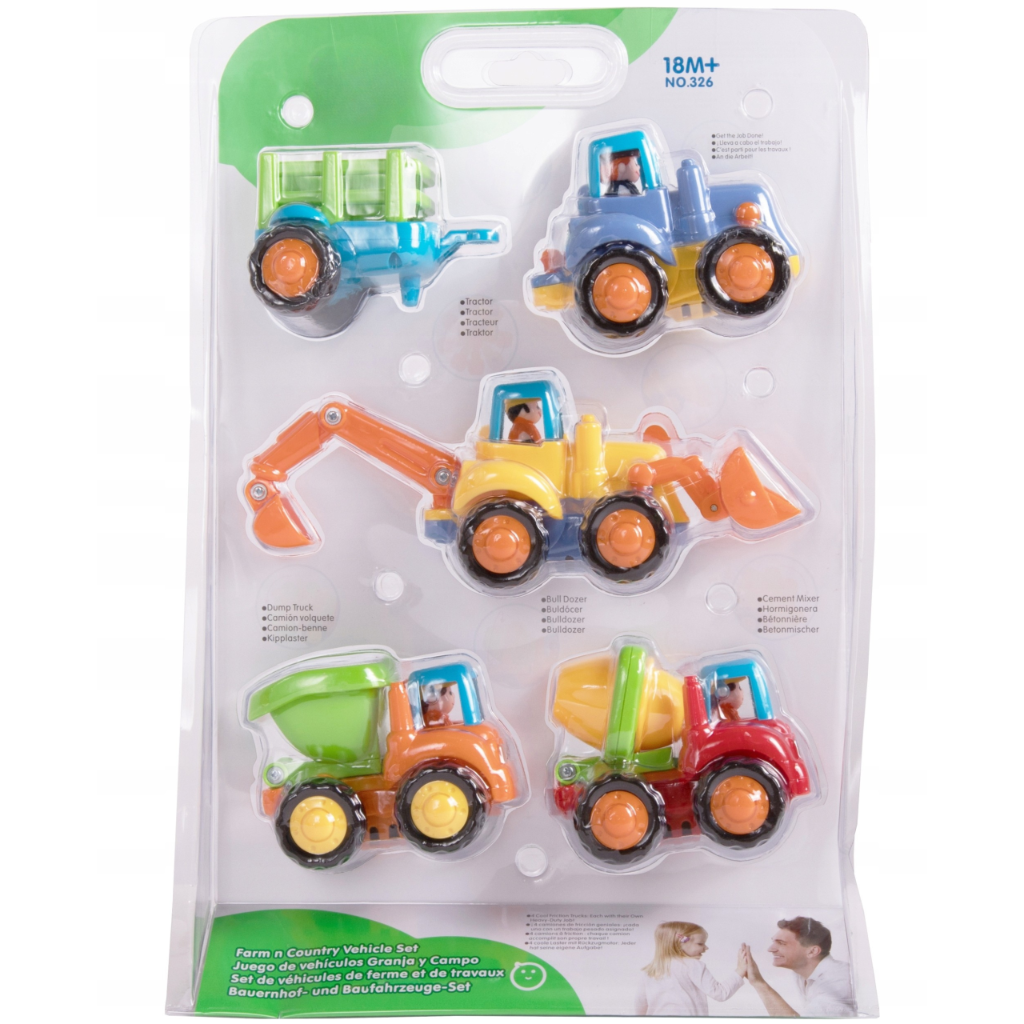Auta Pojazdy Budowlane Rolnicze Koparka Traktor Autko Wywrotka 4SZT Zestaw