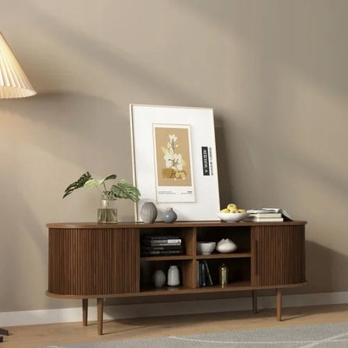 Szafka RTV Clemente 160cm Lamele Orzech Dwudrzwiowa Przesuwne Nóżki