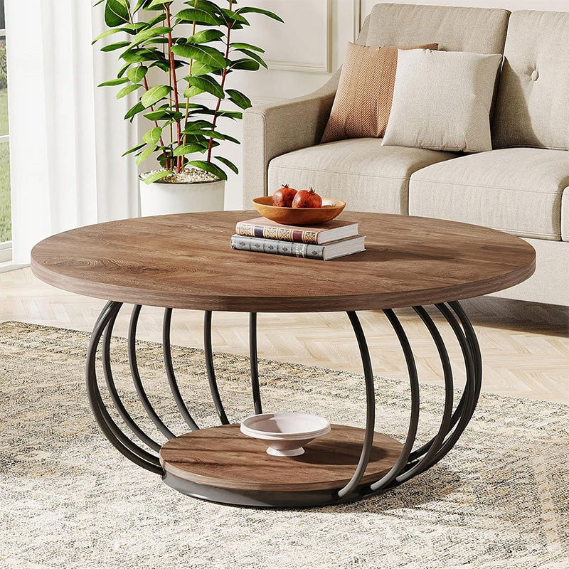 Stolik Kawowy HOGA-JW1143 100 x 100 x 46 cm Czarny Brązowy Solidna Rama