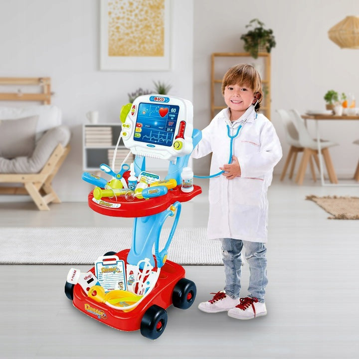 Zestaw Lekarski na Wóżku Rentgen EKG Mały Lekarz Doktor dla Dzieci Zabawka