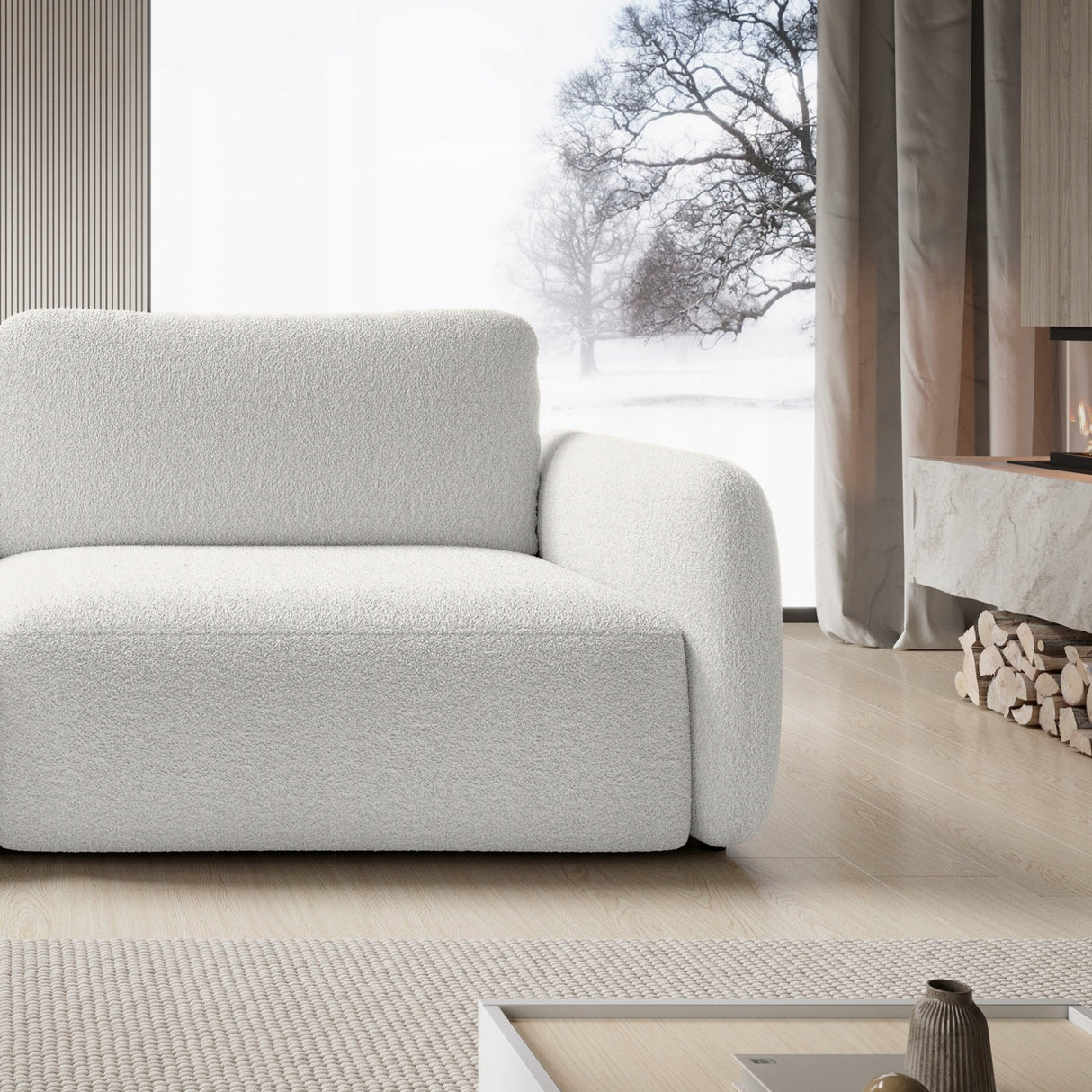 Sofa Rozkładana z Funkcją Spania Pojemnikiem Ecru 238x103cm Tkanina