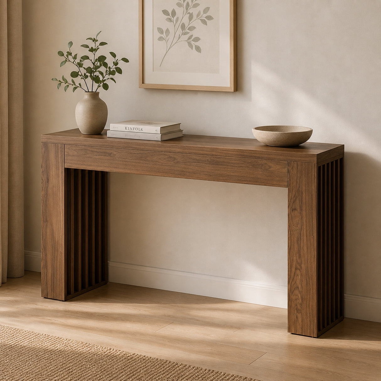 Drewniany Stolik Konsolowy 29,8x147,7x81,5cm Brązowy HOGA-YC0002 Płyta MDF