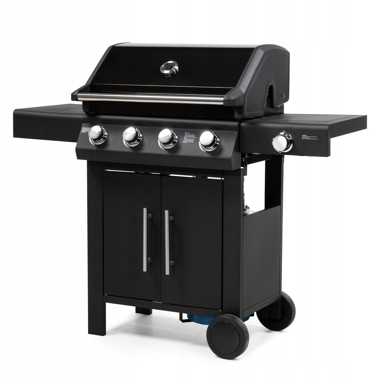Grill Gazowy Ogrodowy z Kuchenką Boczną Żeliwny + Pokrowiec 17 kW Czarny